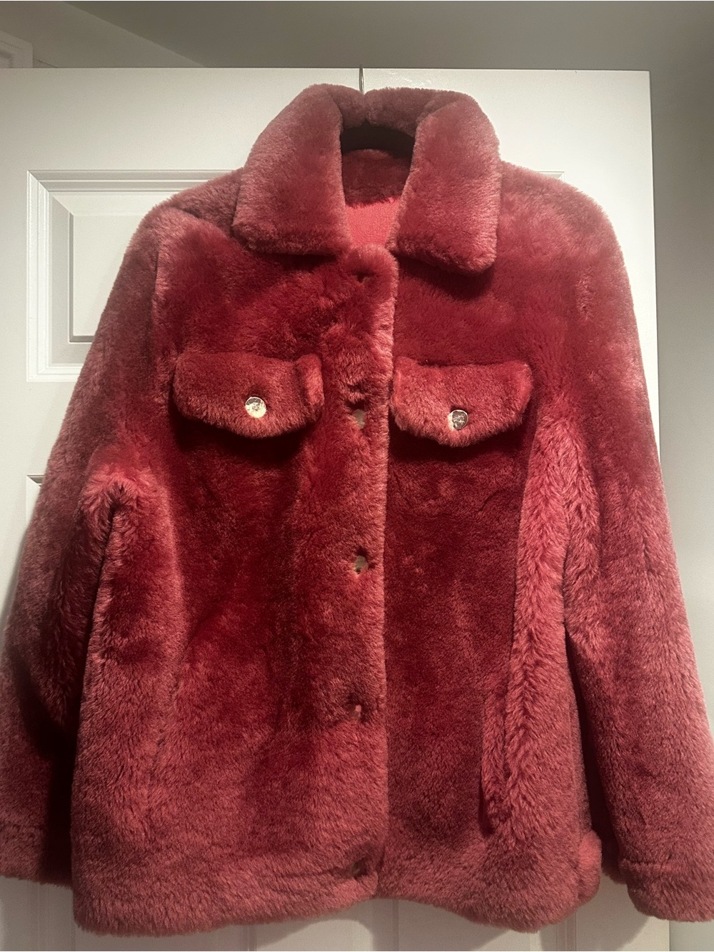 Brand New HARPUT Leather & Fur Vibrant Pink Shearling Shacket / Coat (Size L)